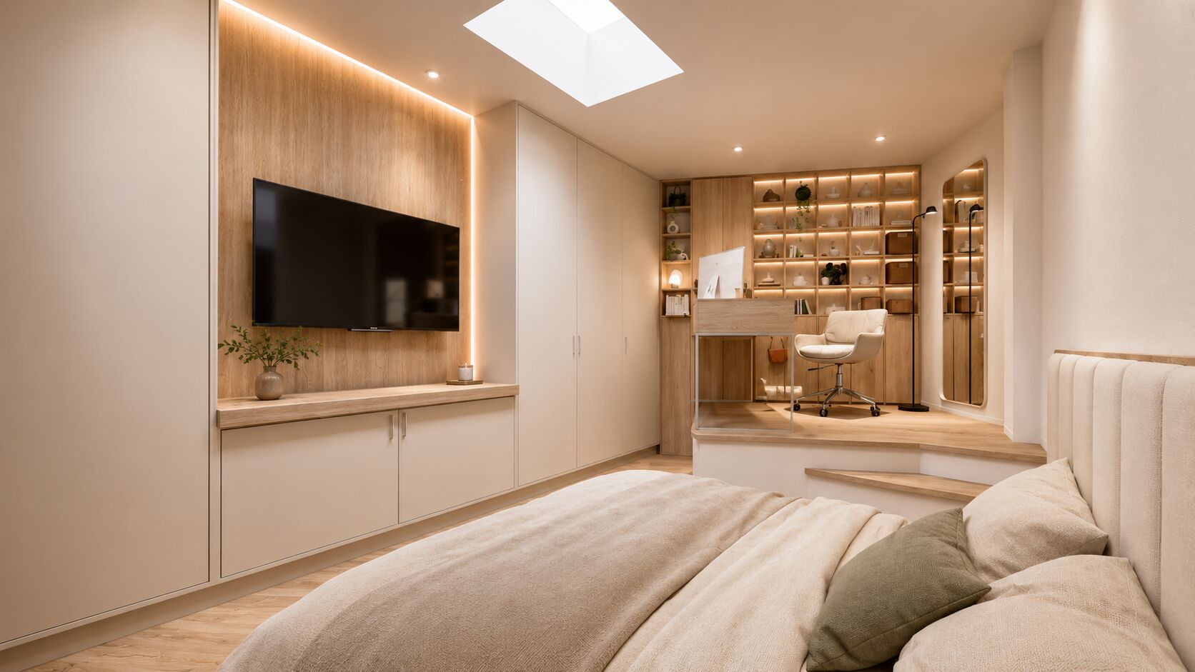 Dormitorio con armario empotrado y carpintería interior