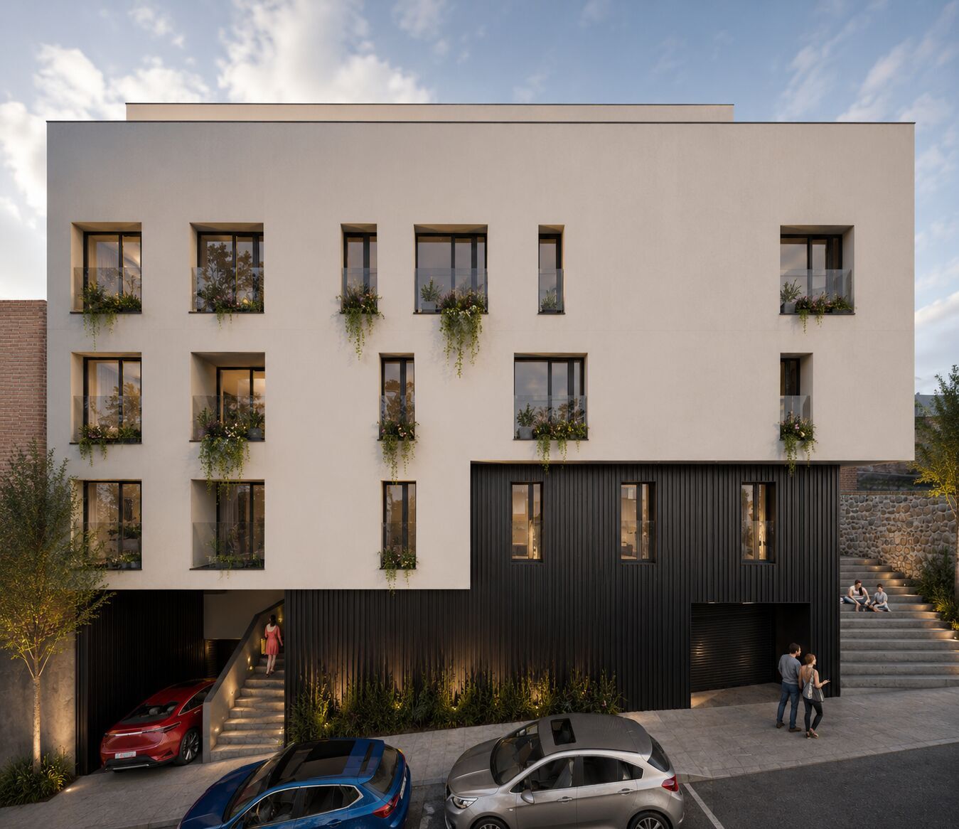 Fachada frontal con balcones